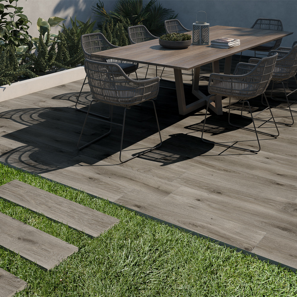 Fuera Gris Woodeffect Outdoor Porcelain Paving - 1200x300 Planks