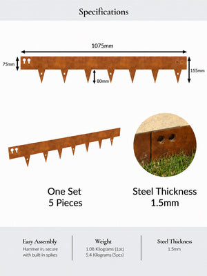 Corten Steel Lawn Edging 1075 x 75mm - Pre-Rusted (Pack of 5 Pcs)