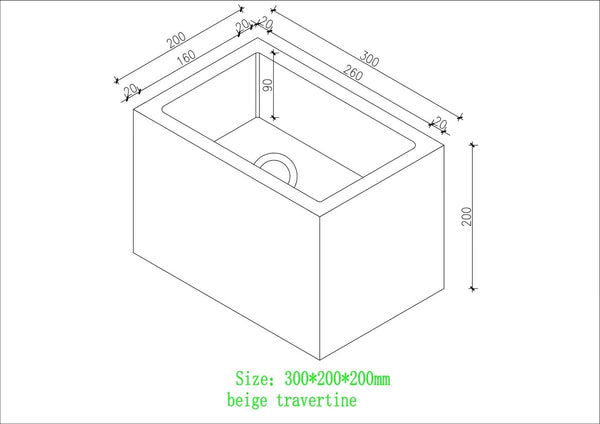 Beige Travertine Wall Hung Basin - 300mm
