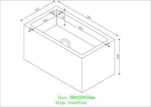 Beige Travertine Wall Hung Basin - 390mm