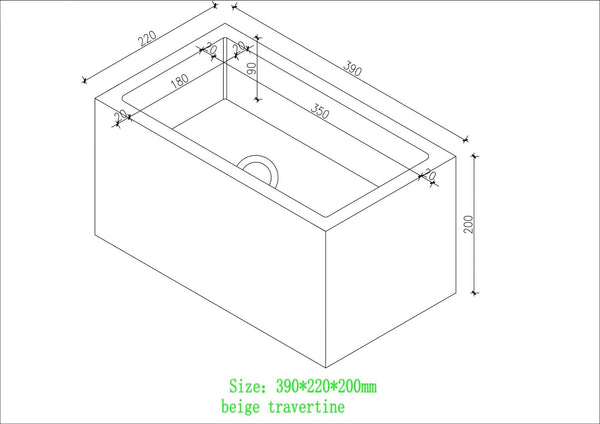 Beige Travertine Wall Hung Basin - 390mm