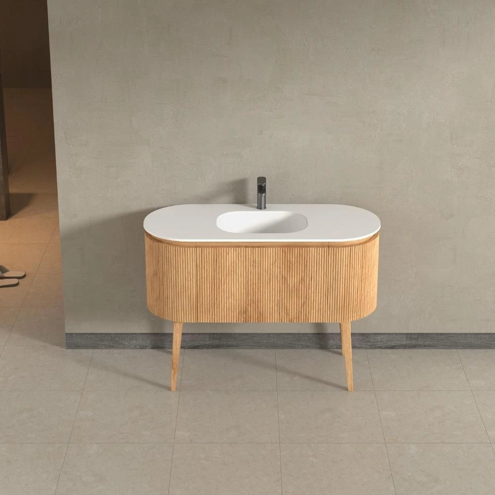 Kensington Solid Wood Floor Standing Oval Basin Fluted Bathroom Vanity Unit - 1200mm