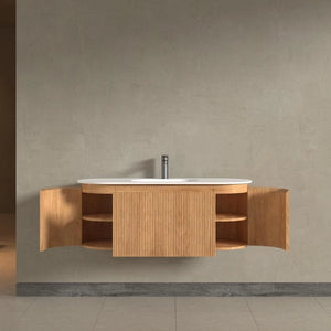 Kensington Solid Wood Wall Mounted Oval Basin Fluted Bathroom Vanity Unit - 1200mm