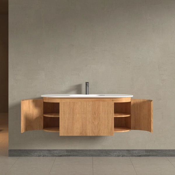 Kensington Solid Wood Wall Mounted Oval Basin Fluted Bathroom Vanity Unit - 1200mm