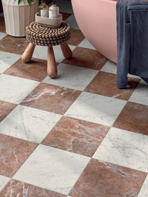 Lusso Rosso Marble Effect Porcelain Tile - 300x300x12mm