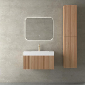 London Solid Wood Fluted Bathroom Vanity With Stone Basin - 800mm