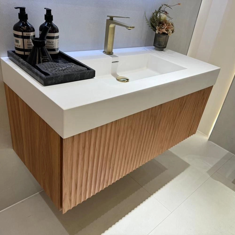 London Solid Wood Fluted Bathroom Vanity With Stone Basin - 800mm