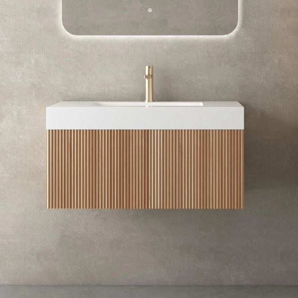 London Solid Wood Fluted Bathroom Vanity With Stone Basin - 800mm