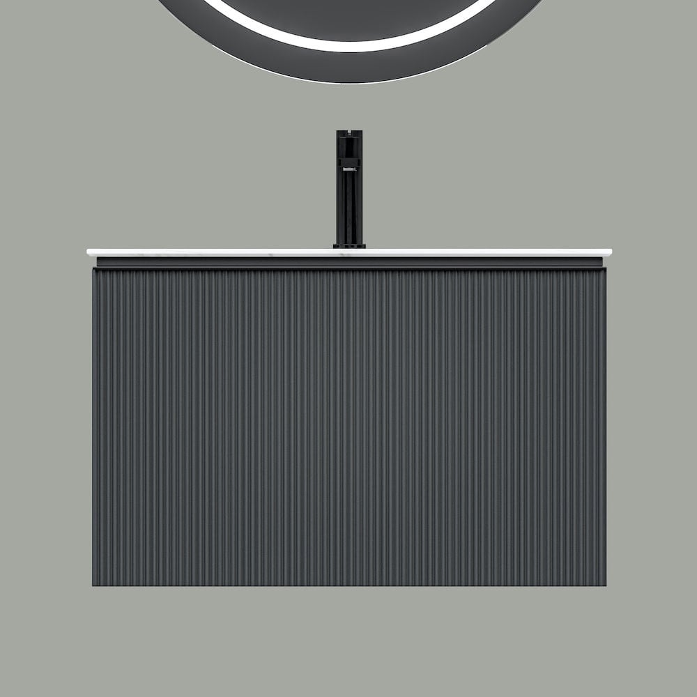 Florence Anthracite Fluted Vanity With Dual Inner Drawer and LED Mirror - 800mm
