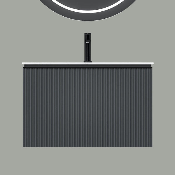 Florence Anthracite Fluted Vanity With Dual Inner Drawer and LED Mirror - 800mm
