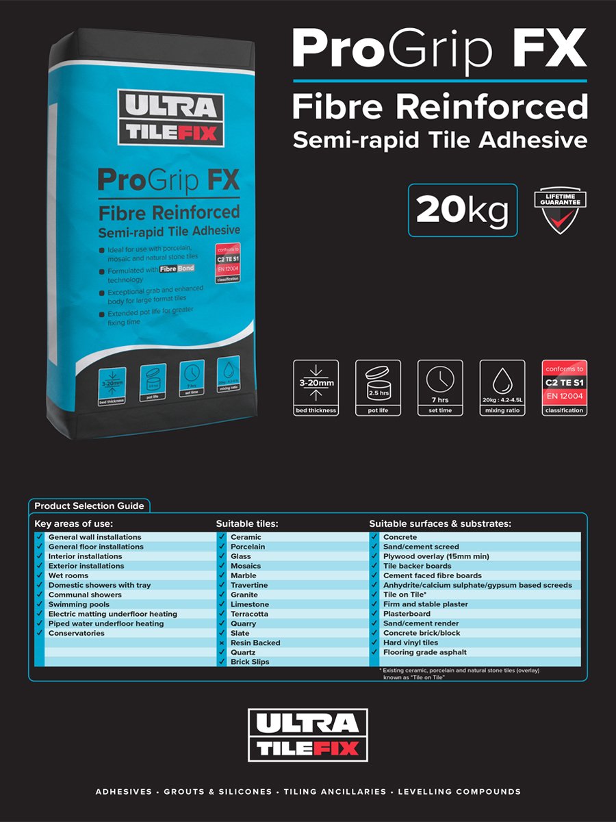 Ultra Tile Fix ProGrip FX Fibre Reinforced Semi-Rapid Flexible S1 Adhesive