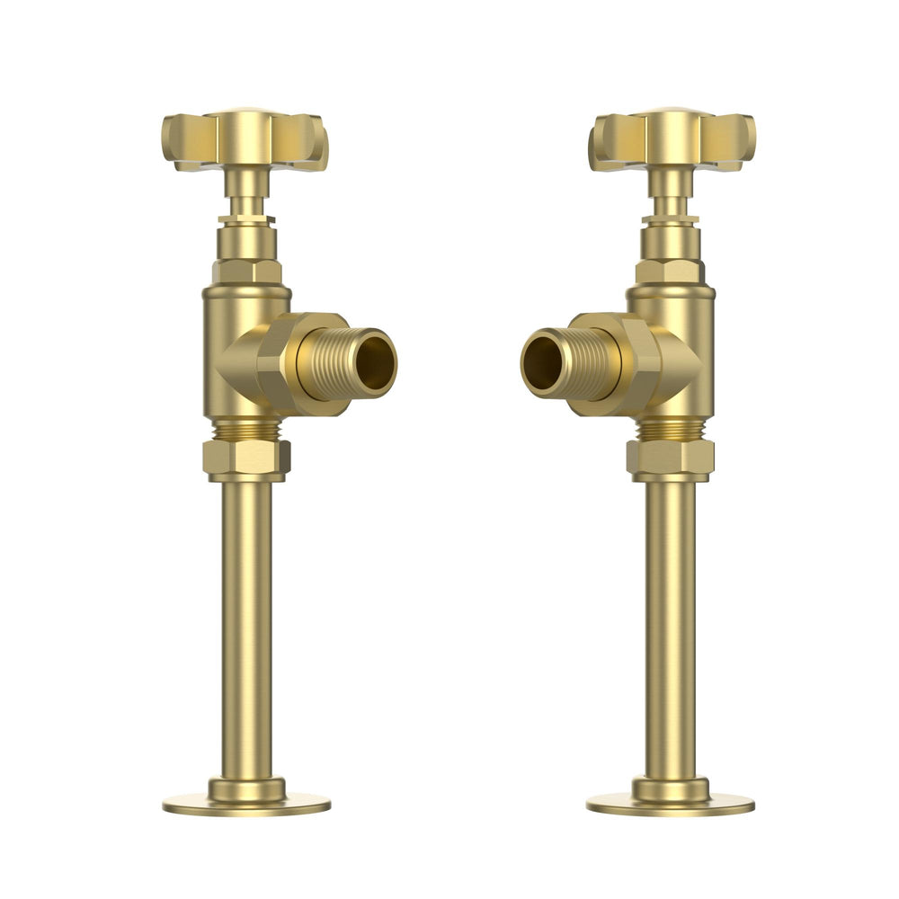 Brushed Brass Angled Traditional Radiator Valves (Pair) - 15mm