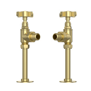 Brushed Brass Angled Traditional Radiator Valves (Pair) - 15mm