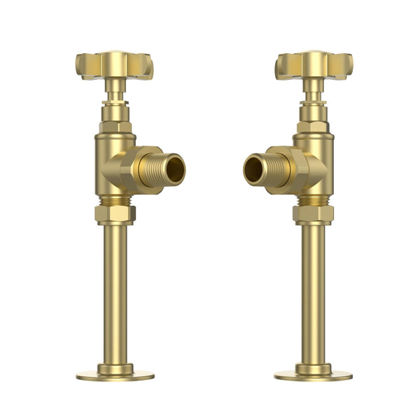 Brushed Brass Angled Traditional Radiator Valves (Pair) - 15mm