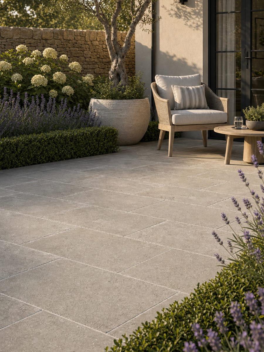 Amalfi Grey Antique Chiselled Edge Porcelain Paving Slabs - 900x600x20mm