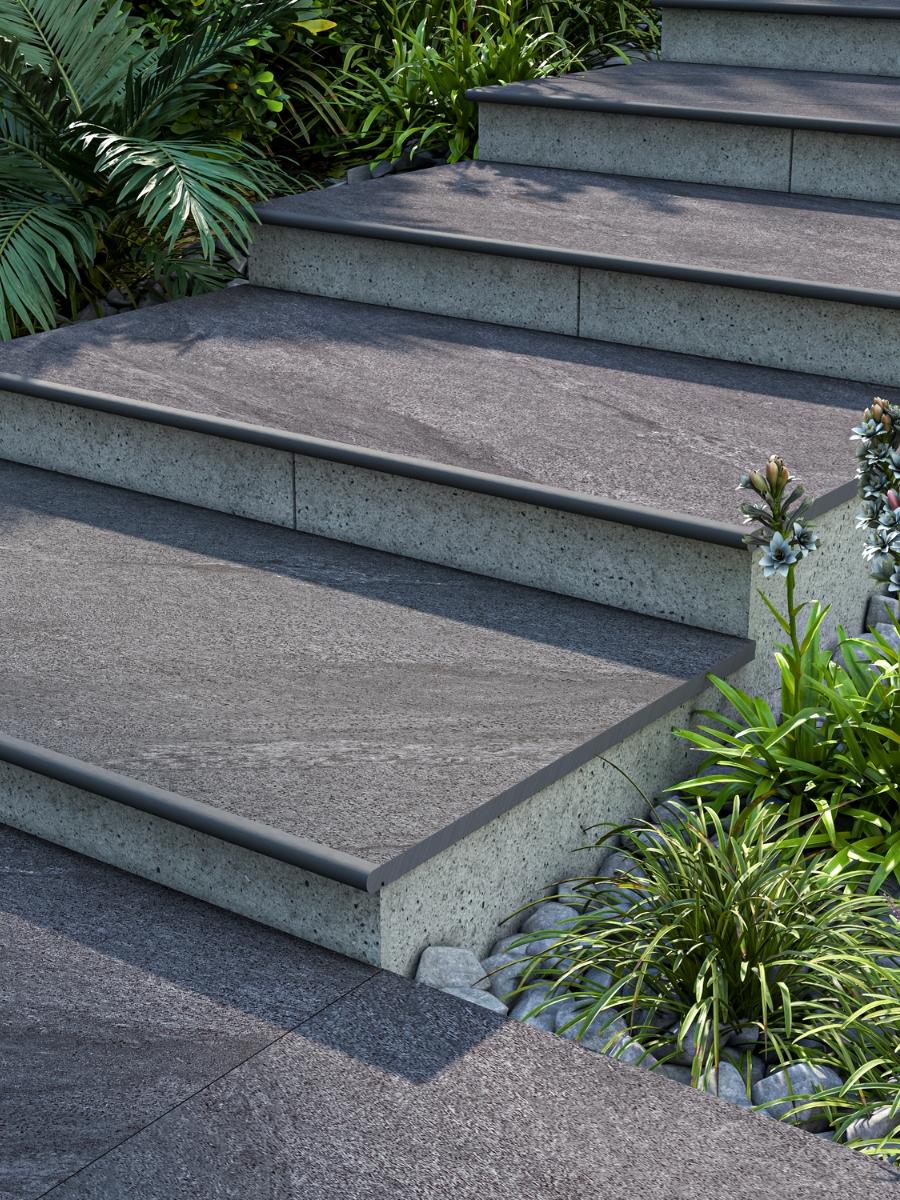 Anthracite Porcelain Bullnose Tiles - 900x300x20mm