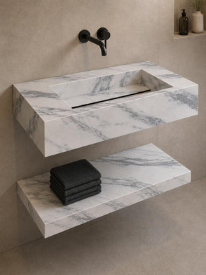 Arabescato Marble Effect Porcelain Sink and Shelf - 800mm