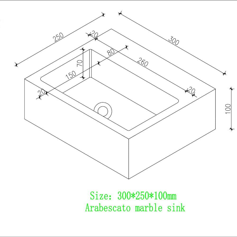 Arabescato Marble Wall Hung Basin - 300mm