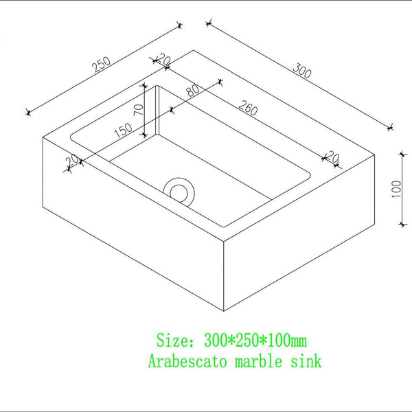Arabescato Marble Wall Hung Basin - 300mm
