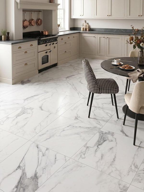 Canova Arabescato Marble Effect Porcelain Tile - 600x600mm