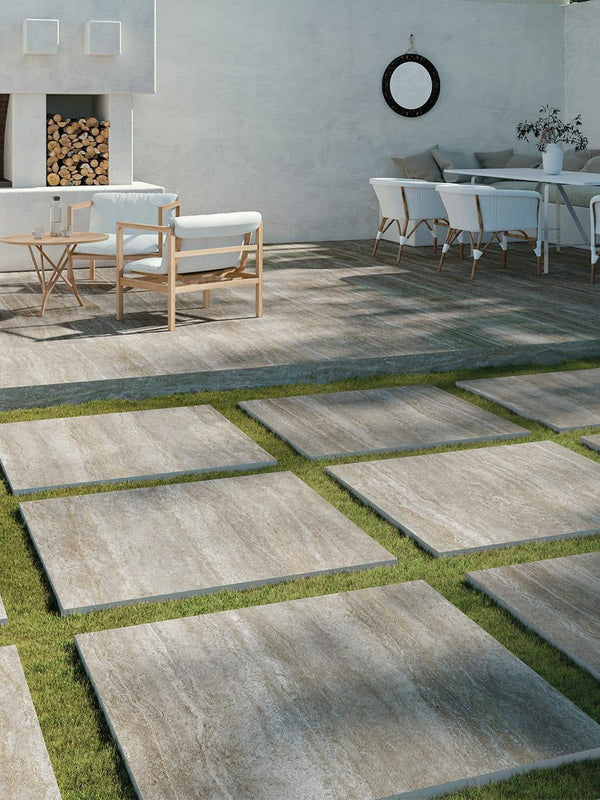 Arte Mocha Travertine Effect Outdoor Porcelain - 1000x1000x20mm