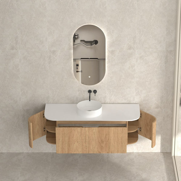 Bali Solid Wood Fluted Vanity With Side Racks - 1200mm