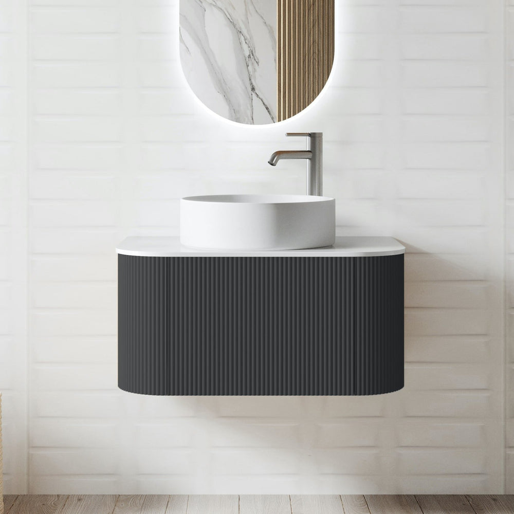 Bali Solid Wood Fluted Anthracite Vanity - 600mm