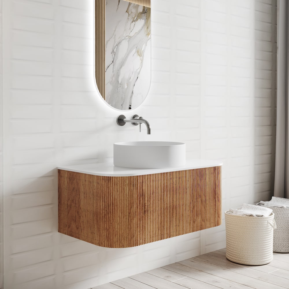 Bali Solid Wood Fluted Vanity With Side Racks - 750mm