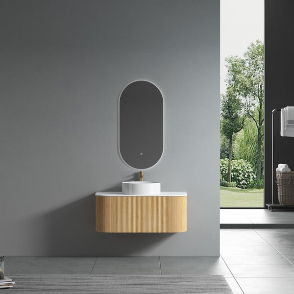 Bali Solid Wood Fluted Vanity with Drawer & Side Racks - 900mm
