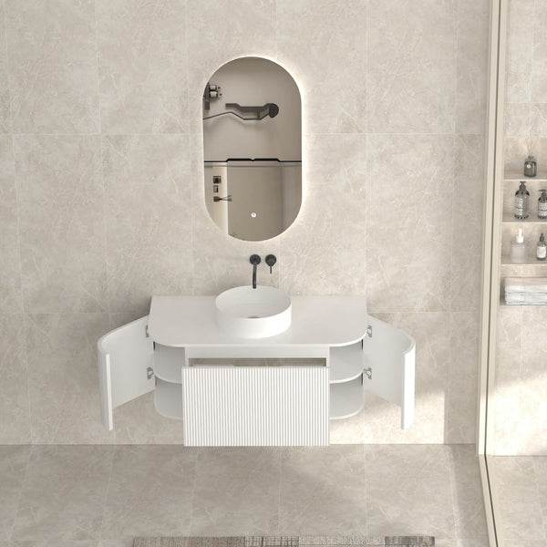 Bali Solid Wood Fluted White Vanity - 900mm