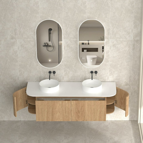 Bali Solid Wood Fluted Double Bathroom Vanity - 1400mm

