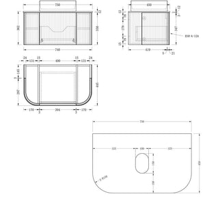 Bali Matt Black Vanity With Side Racks - 750mm