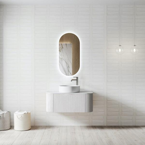 Bali Solid Wood Fluted White Vanity - 900mm