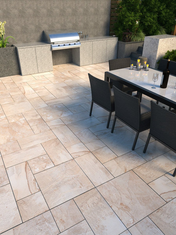 Basalto Beige Outdoor Porcelain Tile - Mix Size Pack