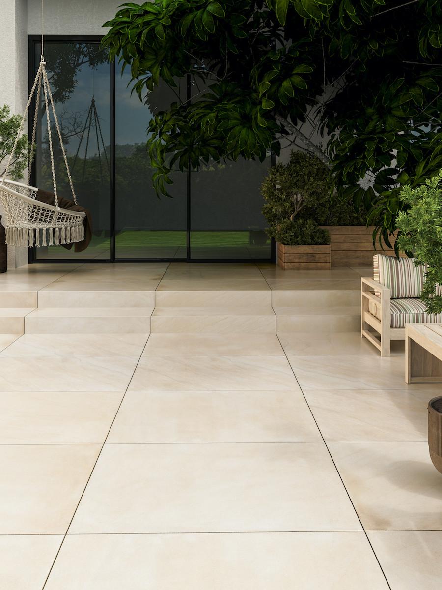 Beige Smooth Sandstone Effect Outdoor Porcelain Paving Slabs - 900x600x20mm