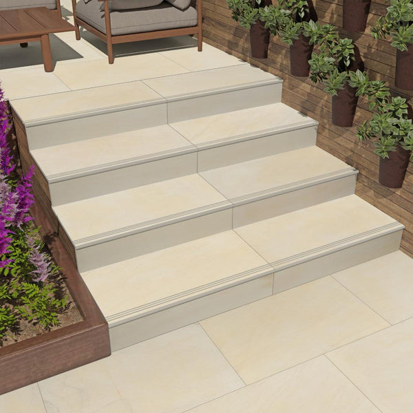 Beige Smooth Sandstone Effect Porcelain Bullnose - 900x450x20mm