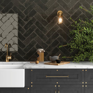 Bellissima Nero Brick Effect Porcelain Wall & Floor Tile - 100x300mm