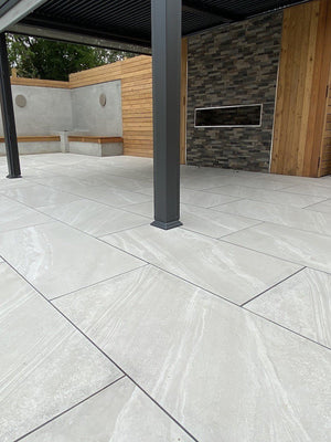 Bianco Slate Effect Outdoor Porcelain Paving Slabs - 1200x600 Pack