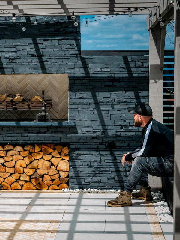 Black Slate Split Face Outdoor Wall Cladding - 600x150x20mm