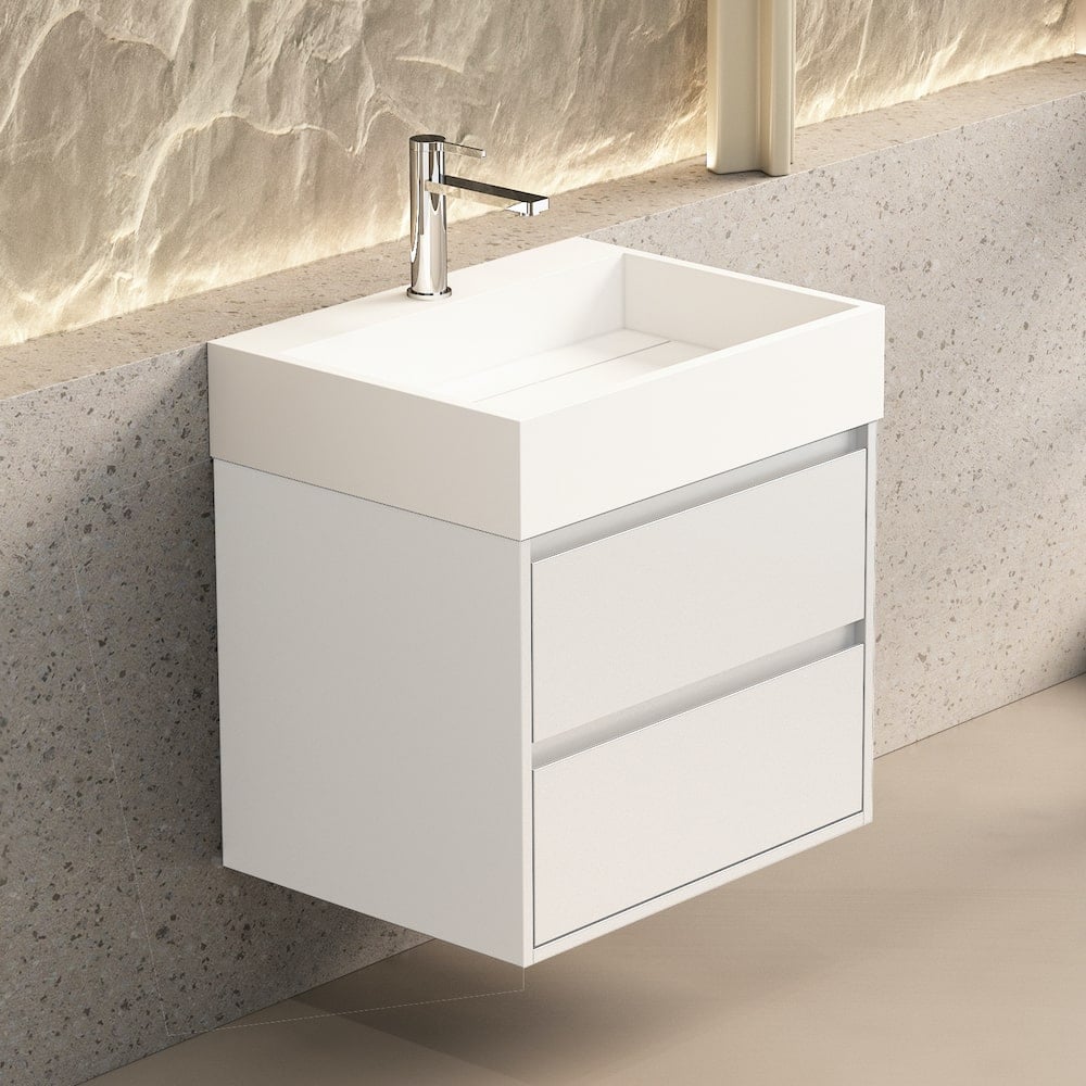 Boston Matt White Vanity With Stone Resin Basin - 600mm