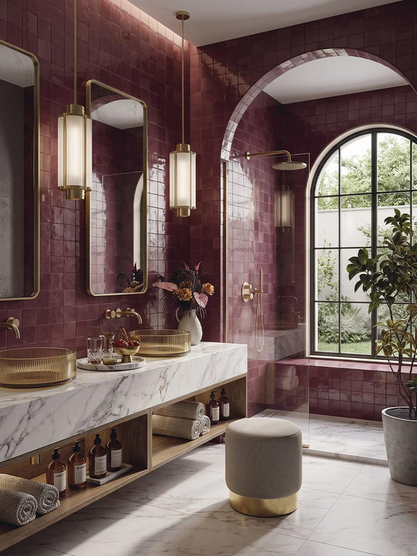 Marrakech Burgundy Zellige Porcelain Tile - 100x100mm