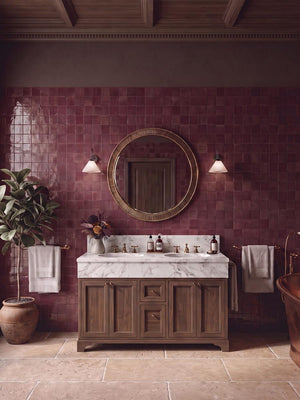 Marrakech Burgundy Zellige Porcelain Tile - 100x100mm