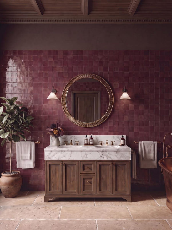 Marrakech Burgundy Zellige Porcelain Tile - 100x100mm