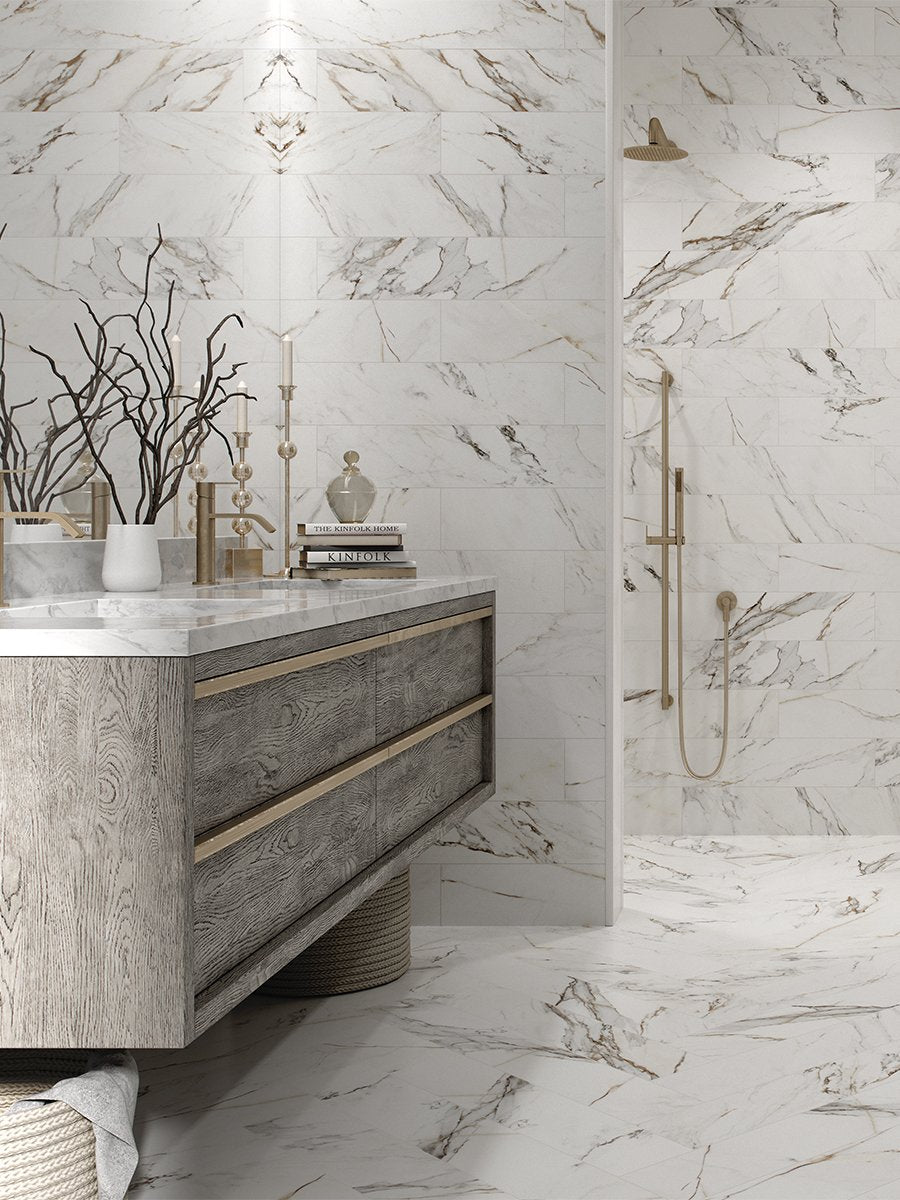Calacatta Gold Marble Effect porcelain Tiles - 150x900mm