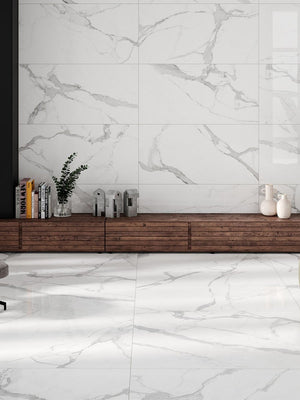Statuario Smoke White Polished Porcelain Tile - 1200x600mm