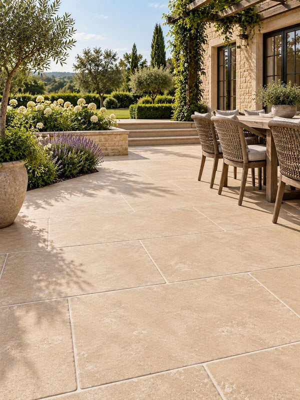 Campaspero Sand Tumbled Limestone-Effect Porcelain Tile - 910x610x20mm