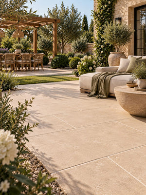 Campaspero Sand Tumbled Limestone-Effect Porcelain Tile - 910x610x20mm