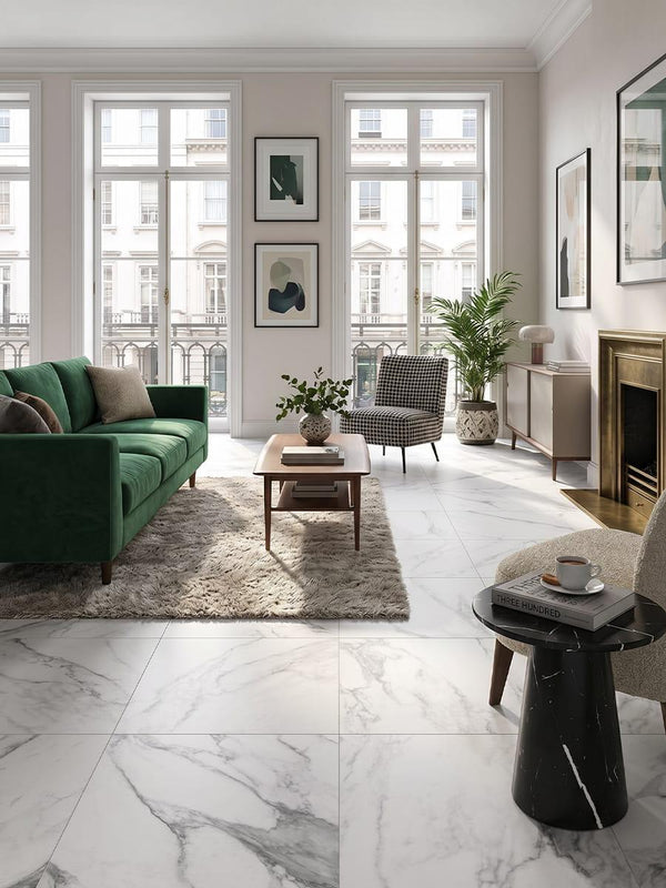 Canova Arabescato Marble Effect Porcelain Tile - 600x600mm