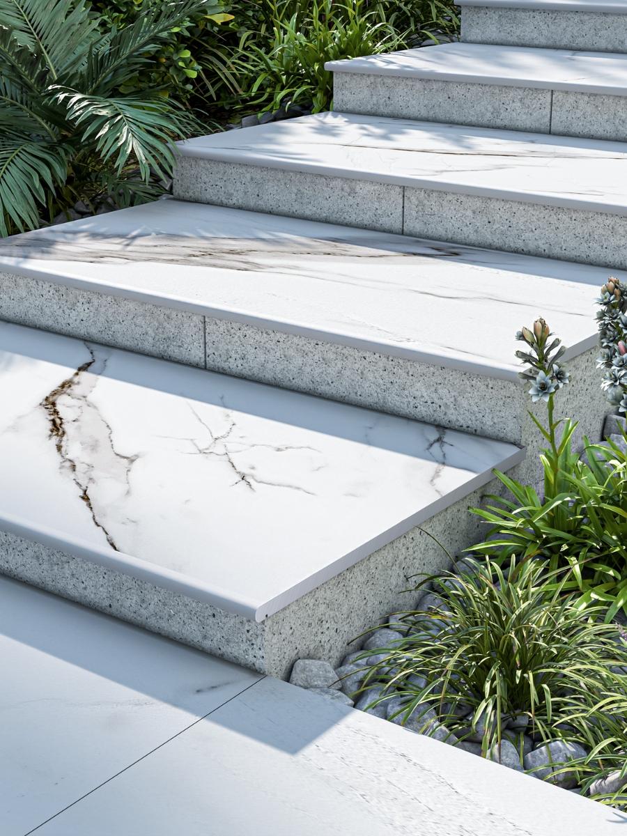 Cararra Marble Porcelain Bullnose Tiles - 900x300x20mm