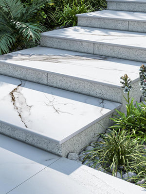 Cararra Marble Porcelain Bullnose Tiles - 900x300x20mm